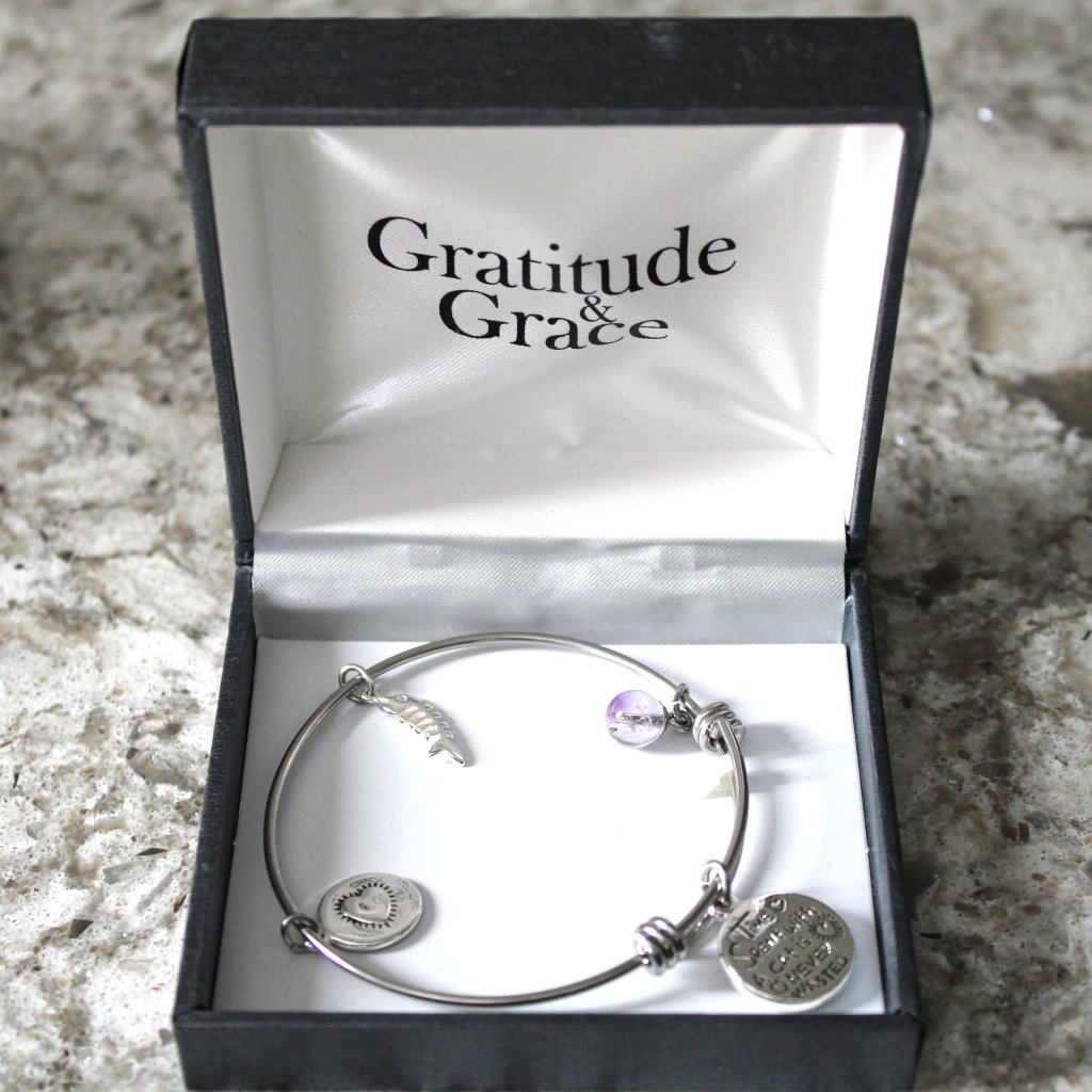 Gratitude & Grace Silver Tone Cat Charm Bracelet